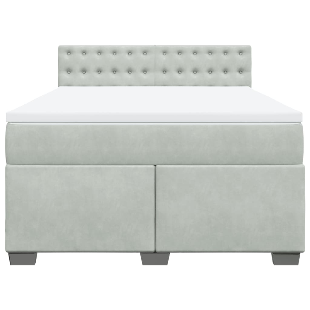 Κρεβάτι Boxspring με Στρώμα Ανοιχτό Γκρι 140x200 εκ. Βελούδινο - Pakobazaar