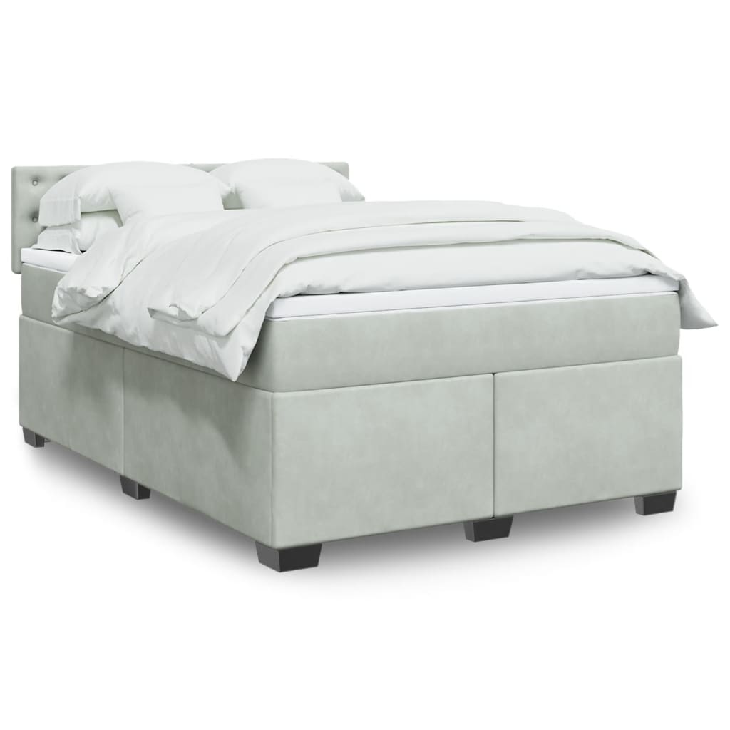 Κρεβάτι Boxspring με Στρώμα Ανοιχτό Γκρι 140x200 εκ. Βελούδινο - Pakobazaar