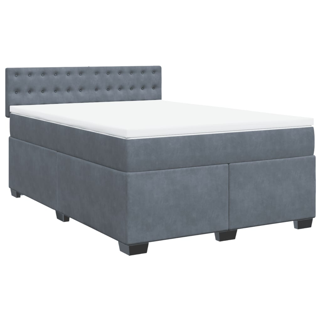 Κρεβάτι Boxspring με Στρώμα Σκούρο Γκρι 140x200 εκ. Βελούδινο - Pakobazaar