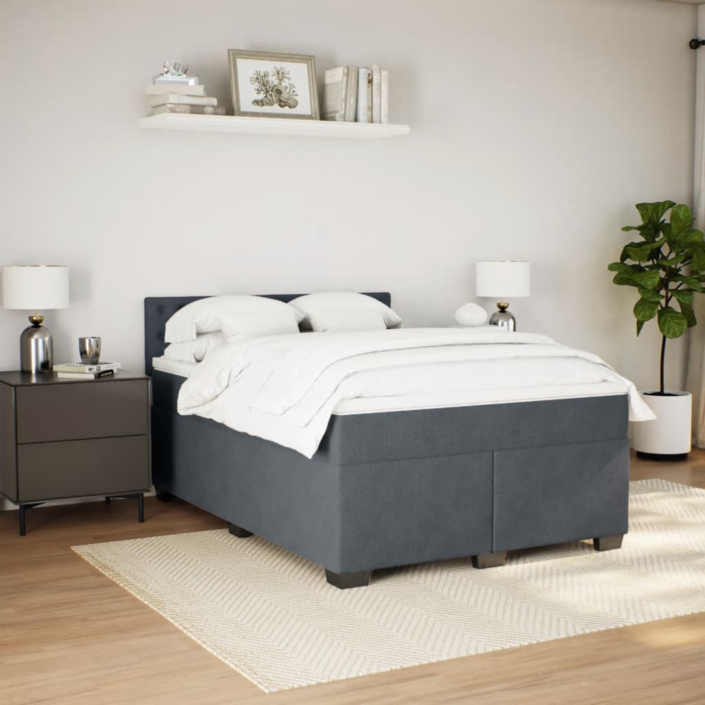 Κρεβάτι Boxspring με Στρώμα Σκούρο Γκρι 140x200 εκ. Βελούδινο - Pakobazaar