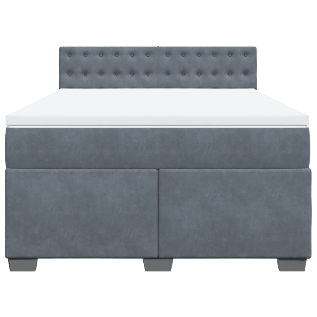Κρεβάτι Boxspring με Στρώμα Σκούρο Γκρι 140x200 εκ. Βελούδινο - Pakobazaar