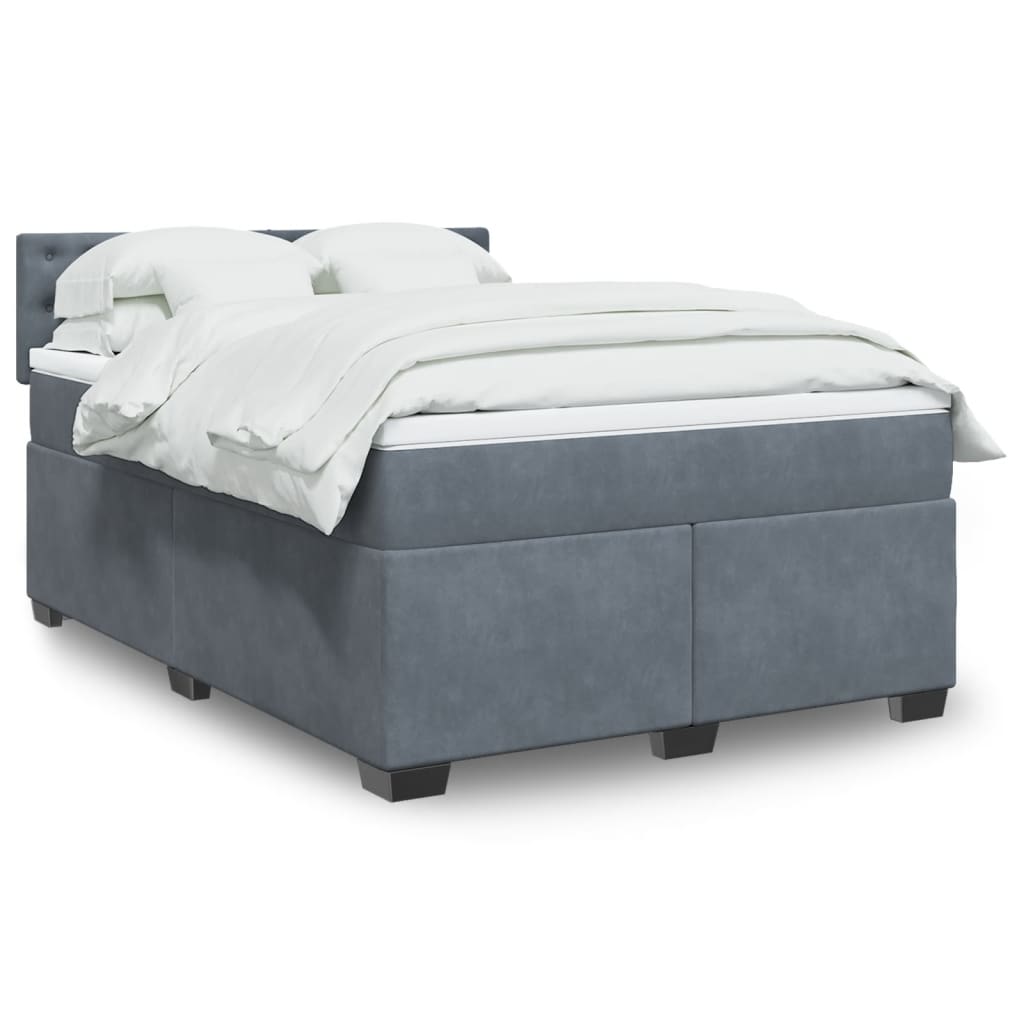 Κρεβάτι Boxspring με Στρώμα Σκούρο Γκρι 140x200 εκ. Βελούδινο - Pakobazaar
