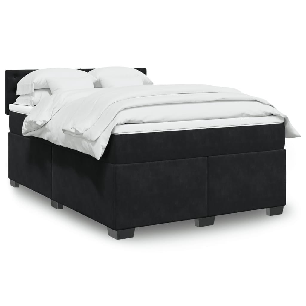 Κρεβάτι Boxspring με Στρώμα Μαύρο 140x200 εκ. Βελούδινο - Pakobazaar