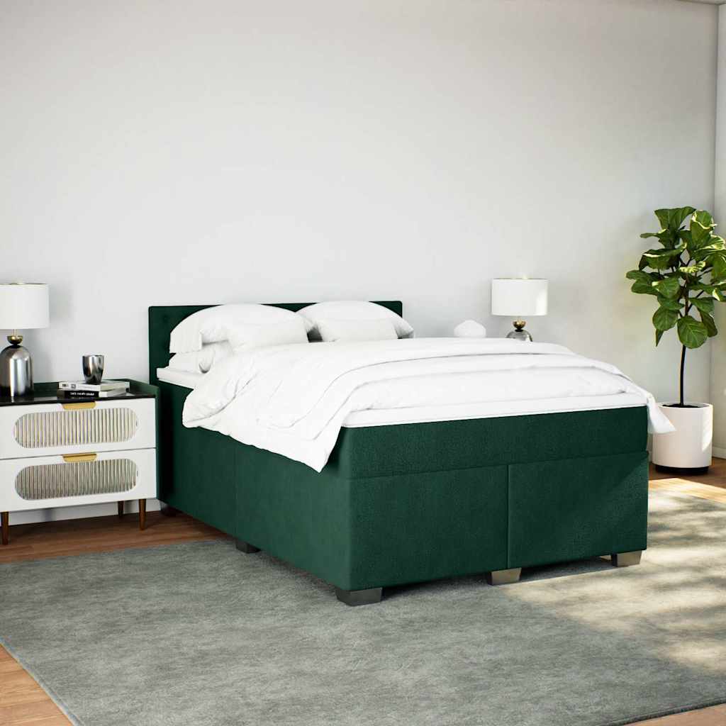 Κρεβάτι Boxspring με Στρώμα Σκούρο Πράσινο 140x200εκ. Βελούδινο - Pakobazaar