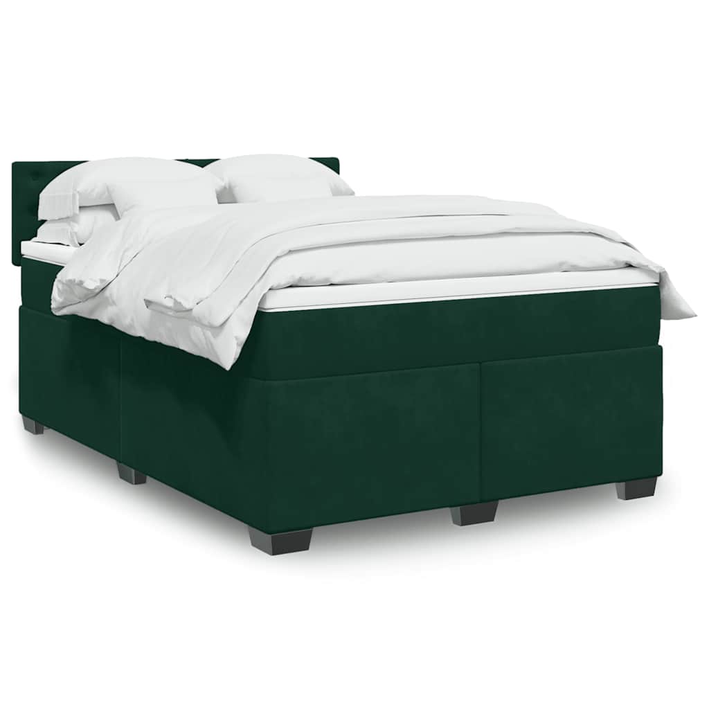 Κρεβάτι Boxspring με Στρώμα Σκούρο Πράσινο 140x200εκ. Βελούδινο - Pakobazaar