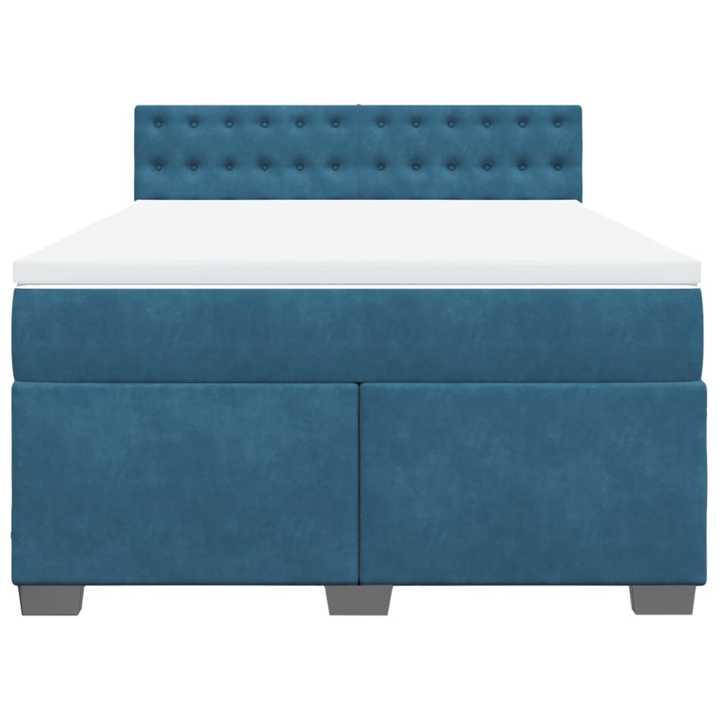 Κρεβάτι Boxspring με Στρώμα Σκούρο Μπλε 140x200 εκ. Βελούδινο - Pakobazaar