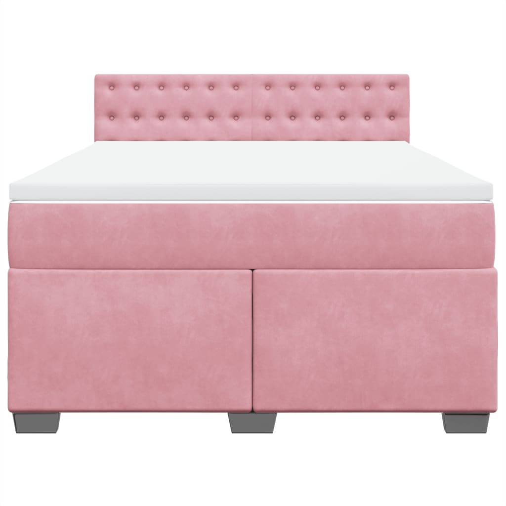 Κρεβάτι Boxspring με Στρώμα Σκούρο Ροζ 140x200 εκ. Βελούδινο - Pakobazaar