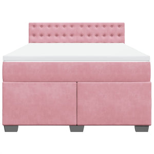 Κρεβάτι Boxspring με Στρώμα Σκούρο Ροζ 140x200 εκ. Βελούδινο - Pakobazaar