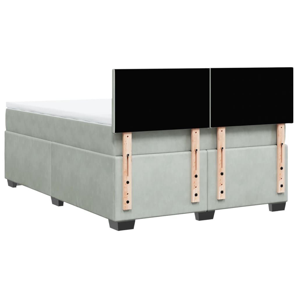 Κρεβάτι Boxspring με Στρώμα Ανοιχτό Γκρι 160x200 εκ. Βελούδινο - Pakobazaar