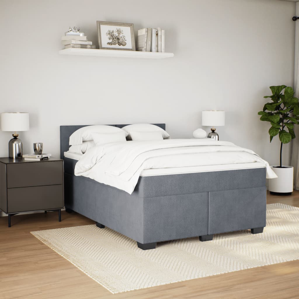 Κρεβάτι Boxspring με Στρώμα Σκούρο Γκρι 160x200 εκ. Βελούδινο - Pakobazaar