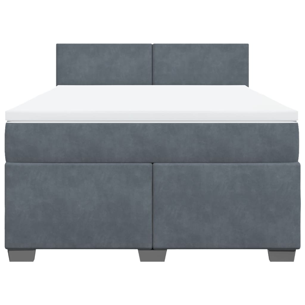 Κρεβάτι Boxspring με Στρώμα Σκούρο Γκρι 160x200 εκ. Βελούδινο - Pakobazaar