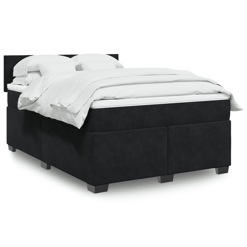 Κρεβάτι Boxspring με Στρώμα Μαύρο 160x200 εκ. Βελούδινο - Pakobazaar