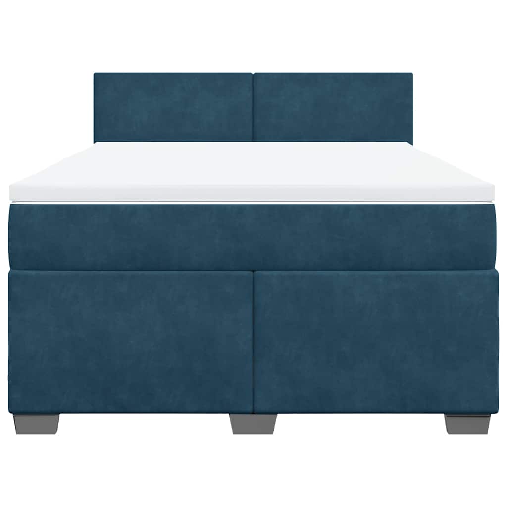 Κρεβάτι Boxspring με Στρώμα Μπλε 160x200 εκ. Βελούδινο