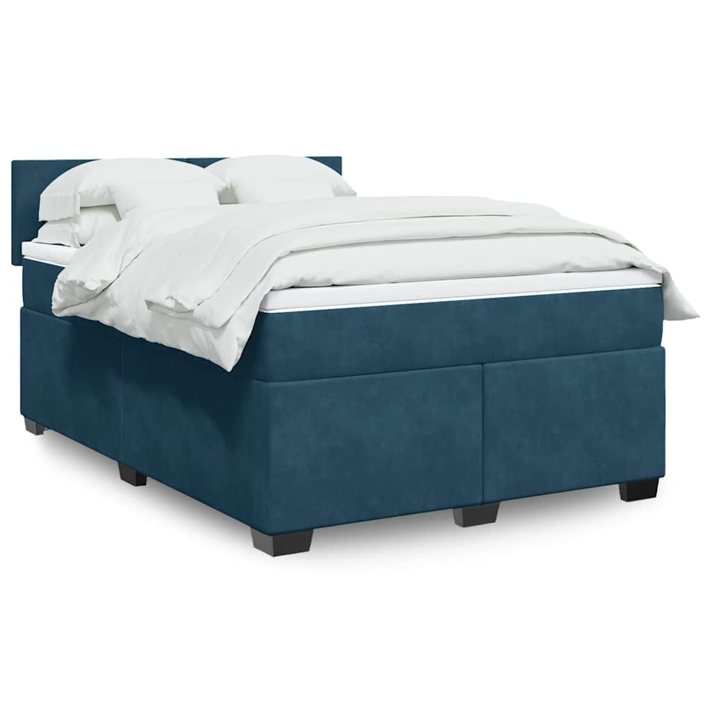 Κρεβάτι Boxspring με Στρώμα Μπλε 160x200 εκ. Βελούδινο