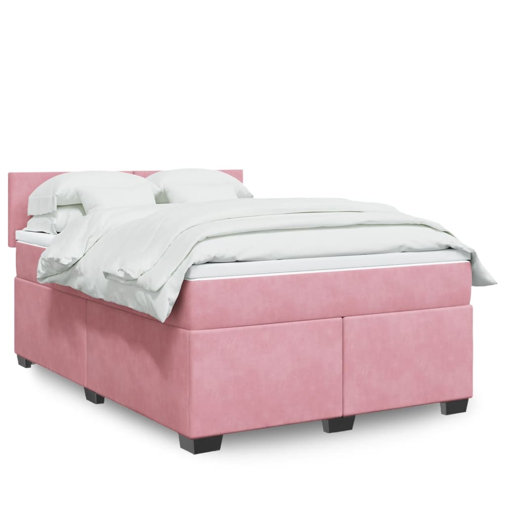 Κρεβάτι Boxspring με Στρώμα Ροζ 160x200 εκ. Βελούδινο - Pakobazaar