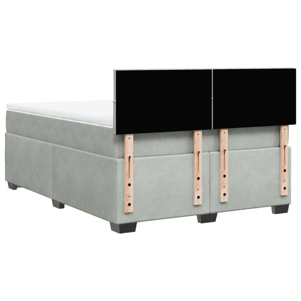 Κρεβάτι Boxspring με Στρώμα Ανοιχτό Γκρι 160x200 εκ. Βελούδινο - Pakobazaar