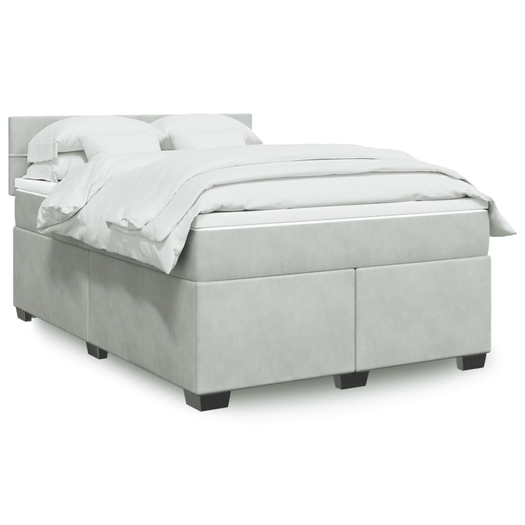 Κρεβάτι Boxspring με Στρώμα Ανοιχτό Γκρι 160x200 εκ. Βελούδινο - Pakobazaar