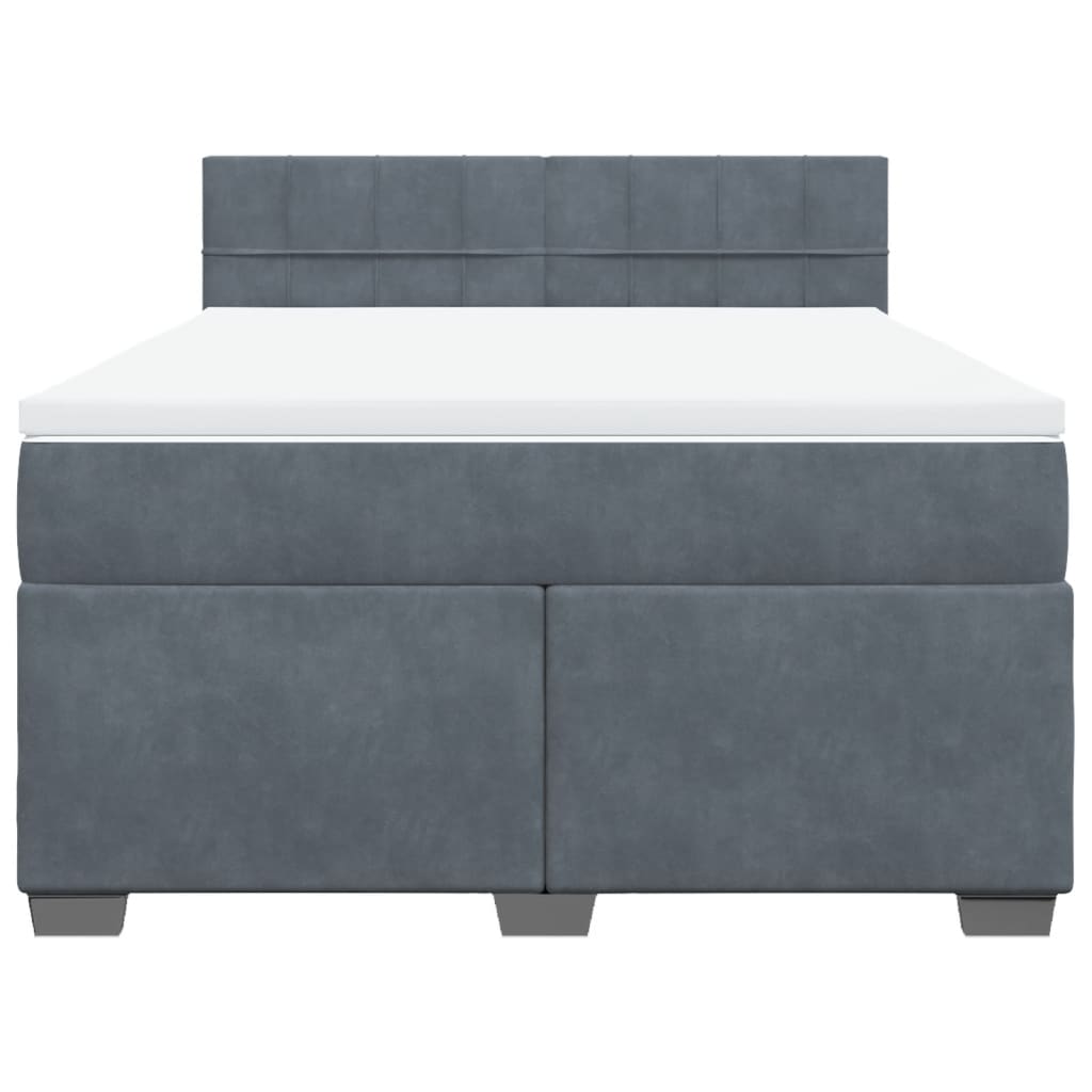 Κρεβάτι Boxspring με Στρώμα Σκούρο Γκρι 160x200 εκ. Βελούδινο - Pakobazaar