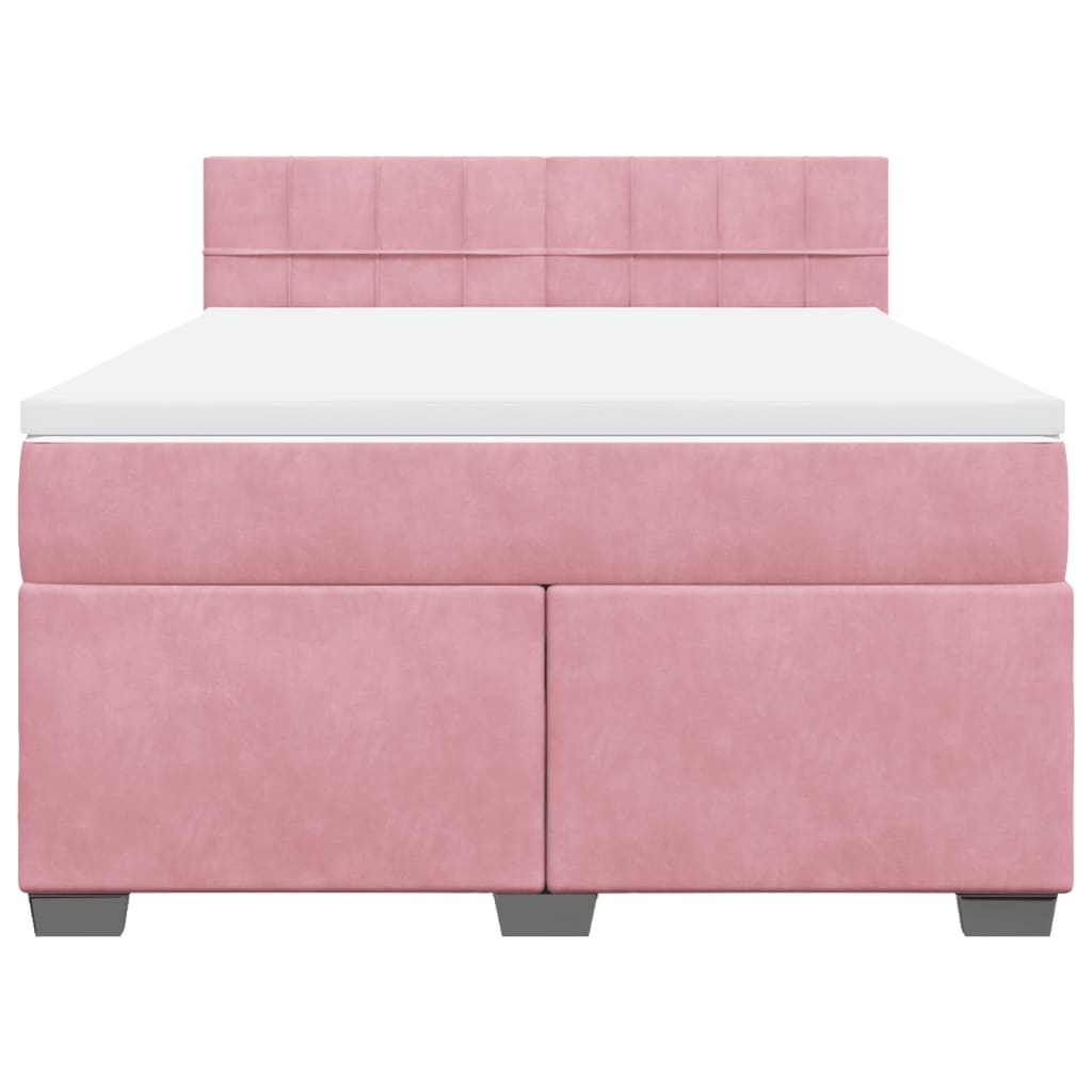 Κρεβάτι Boxspring με Στρώμα Ροζ 160x200 εκ. Βελούδινο - Pakobazaar