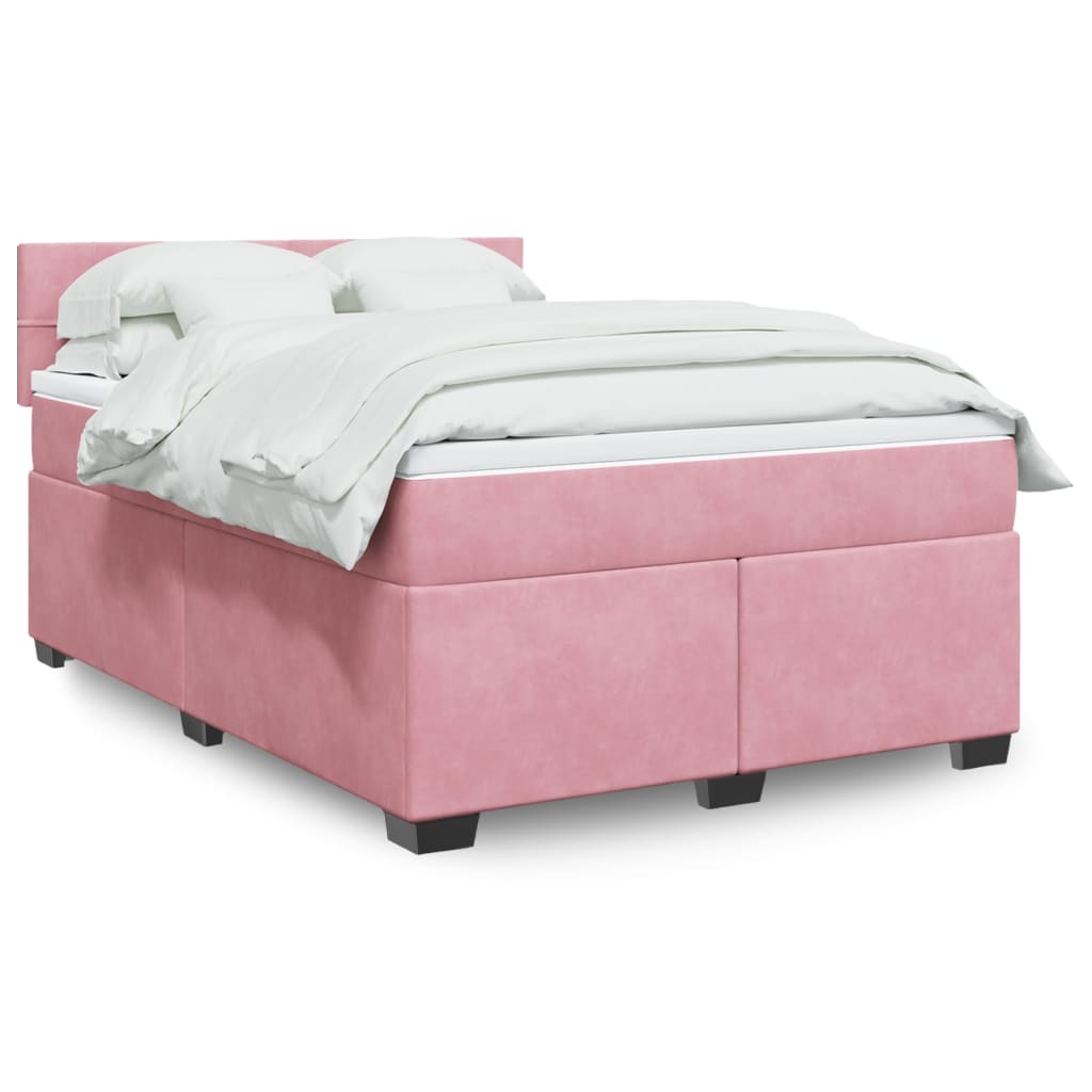 Κρεβάτι Boxspring με Στρώμα Ροζ 160x200 εκ. Βελούδινο - Pakobazaar