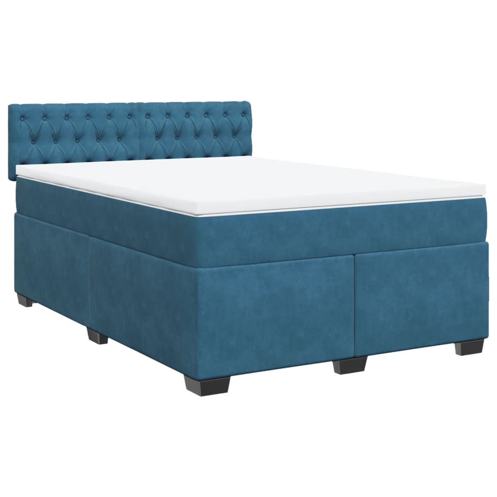 Κρεβάτι Boxspring με Στρώμα Μπλε 160x200 εκ. Βελούδινο - Pakobazaar