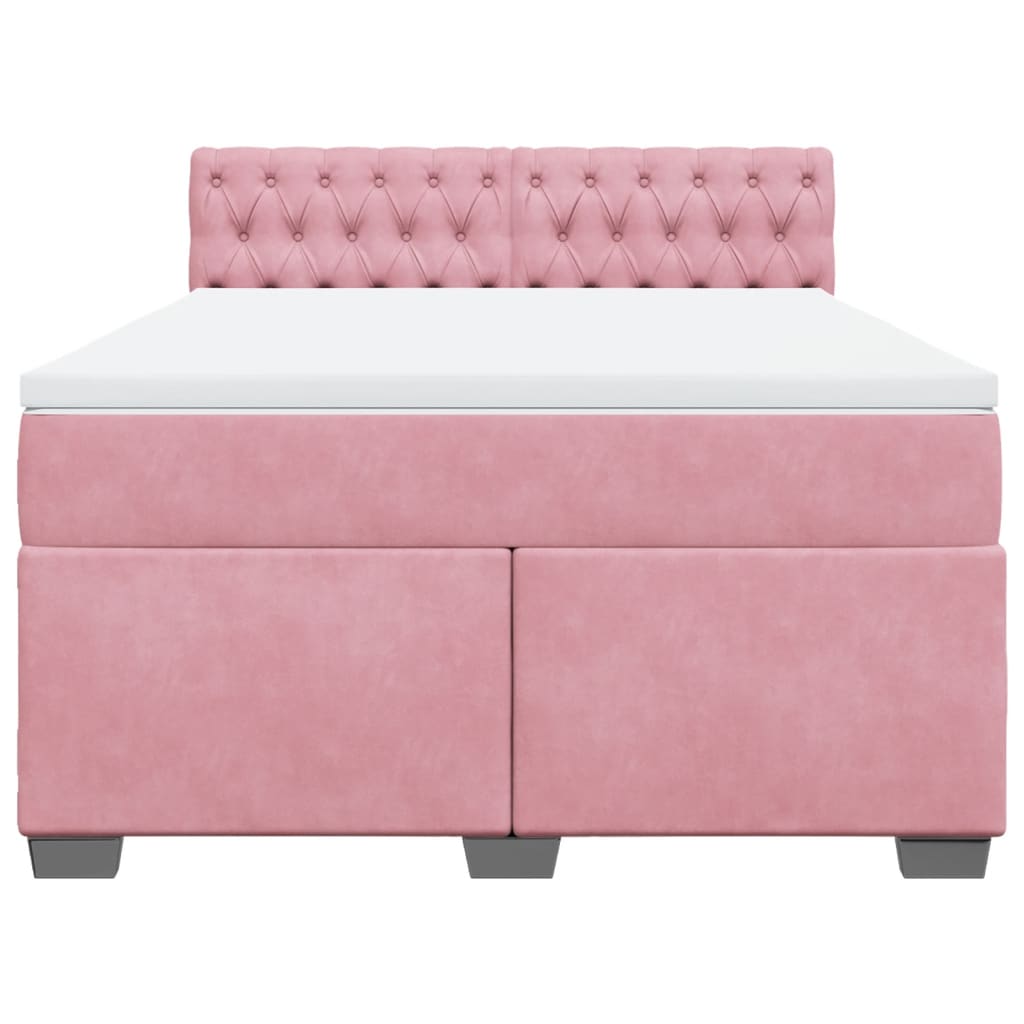 Κρεβάτι Boxspring με Στρώμα Ροζ 160x200 εκ. Βελούδινο - Pakobazaar