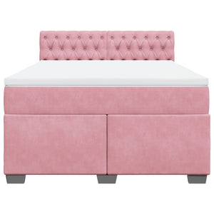 Κρεβάτι Boxspring με Στρώμα Ροζ 160x200 εκ. Βελούδινο - Pakobazaar