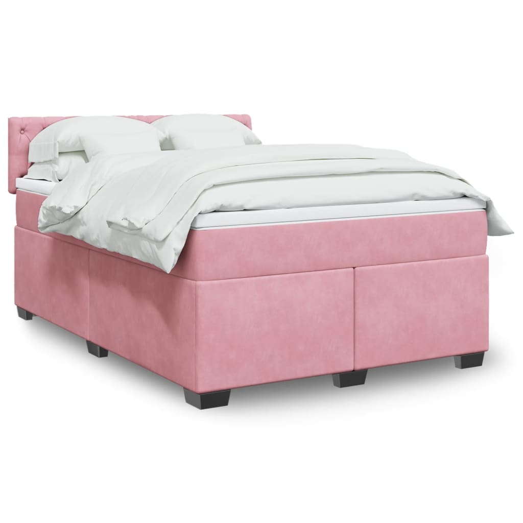Κρεβάτι Boxspring με Στρώμα Ροζ 160x200 εκ. Βελούδινο - Pakobazaar