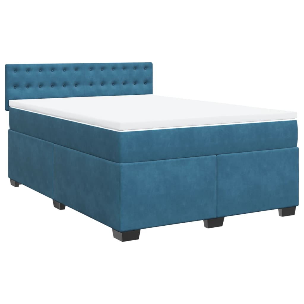 Κρεβάτι Boxspring με Στρώμα Μπλε 160x200 εκ. Βελούδινο - Pakobazaar