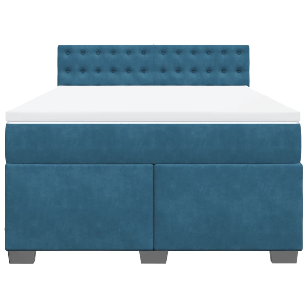 Κρεβάτι Boxspring με Στρώμα Μπλε 160x200 εκ. Βελούδινο - Pakobazaar