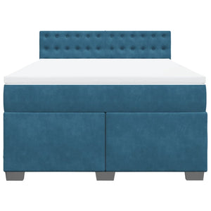 Κρεβάτι Boxspring με Στρώμα Μπλε 160x200 εκ. Βελούδινο - Pakobazaar