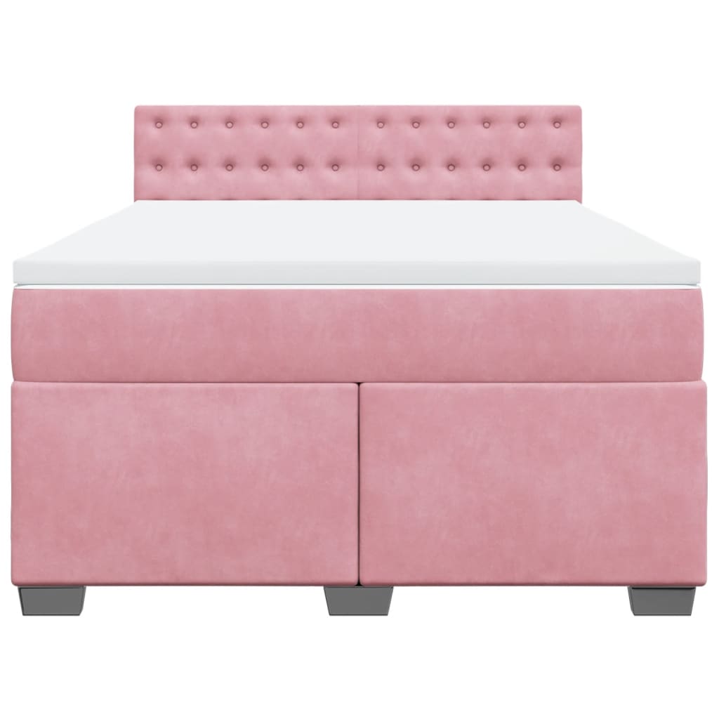 Κρεβάτι Boxspring με Στρώμα Ροζ 160x200 εκ. Βελούδινο - Pakobazaar