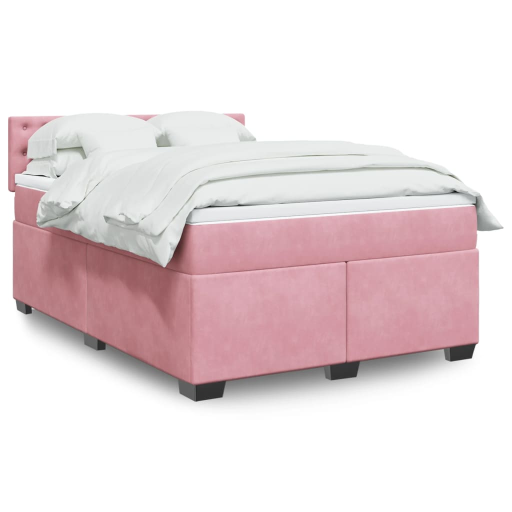 Κρεβάτι Boxspring με Στρώμα Ροζ 160x200 εκ. Βελούδινο - Pakobazaar