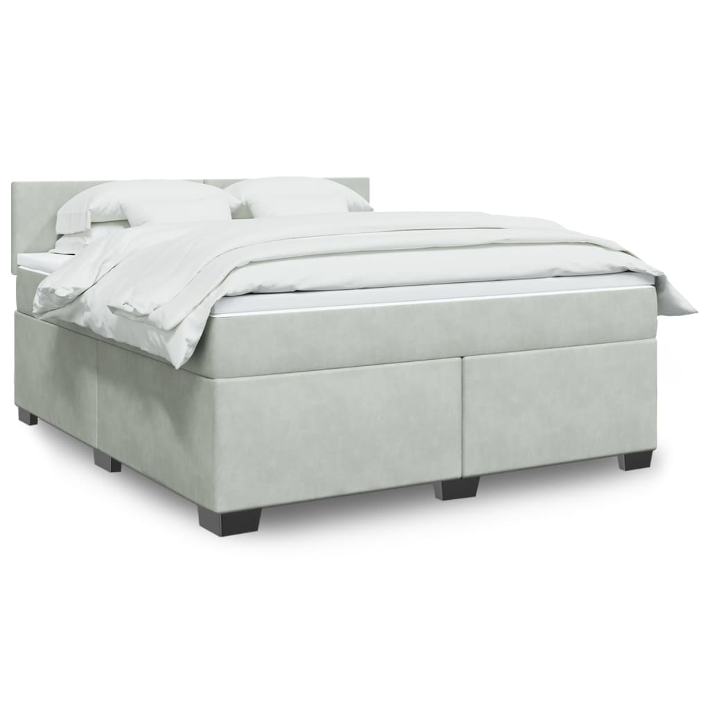 Κρεβάτι Boxspring με Στρώμα Ανοιχτό Γκρι 180x200 εκ. Βελούδινο - Pakobazaar