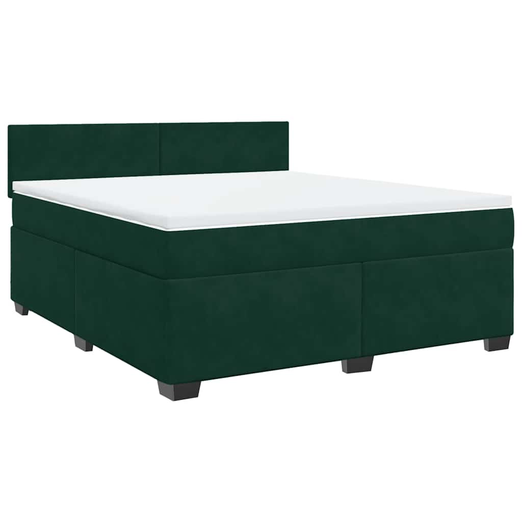 Κρεβάτι Boxspring με Στρώμα Σκούρο Πράσινο 180x200εκ. Βελούδινο
