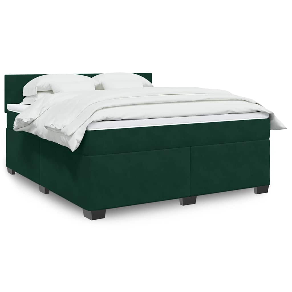 Κρεβάτι Boxspring με Στρώμα Σκούρο Πράσινο 180x200εκ. Βελούδινο