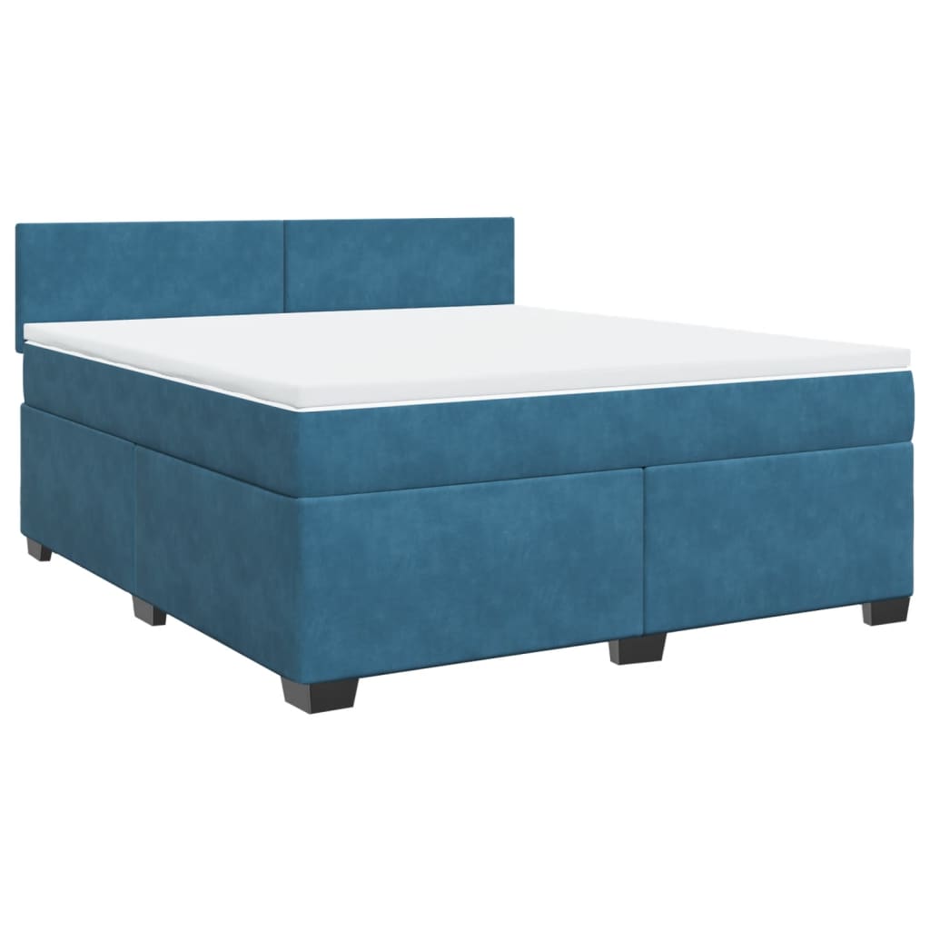 Κρεβάτι Boxspring με Στρώμα Μπλε 180x200 εκ. Βελούδινο - Pakobazaar