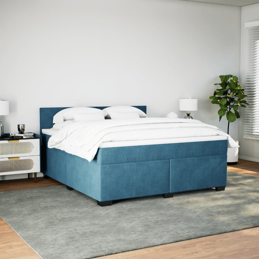 Κρεβάτι Boxspring με Στρώμα Μπλε 180x200 εκ. Βελούδινο - Pakobazaar