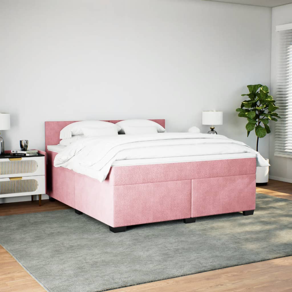 Κρεβάτι Boxspring με Στρώμα Ροζ 180x200 εκ. Βελούδινο