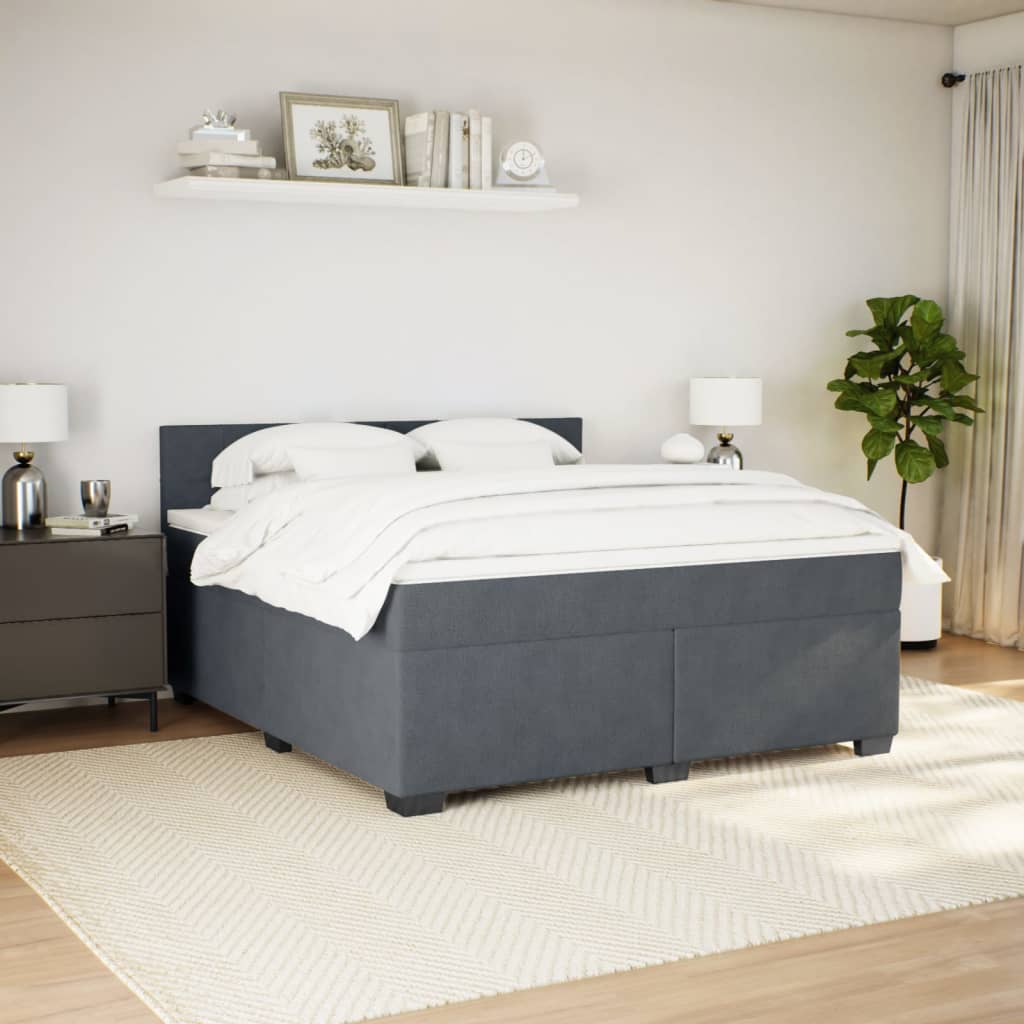 Κρεβάτι Boxspring με Στρώμα Σκούρο Γκρι 180x200 εκ. Βελούδινο - Pakobazaar