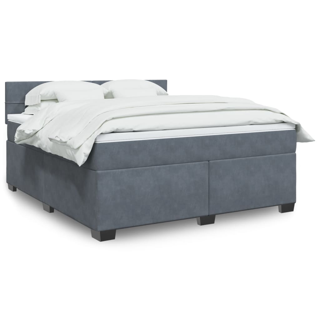 Κρεβάτι Boxspring με Στρώμα Σκούρο Γκρι 180x200 εκ. Βελούδινο - Pakobazaar