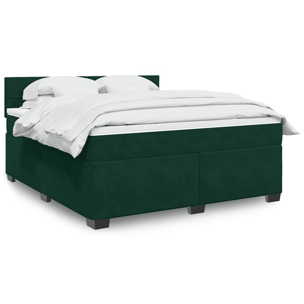 Κρεβάτι Boxspring με Στρώμα Σκούρο Πράσινο 180x200εκ. Βελούδινο
