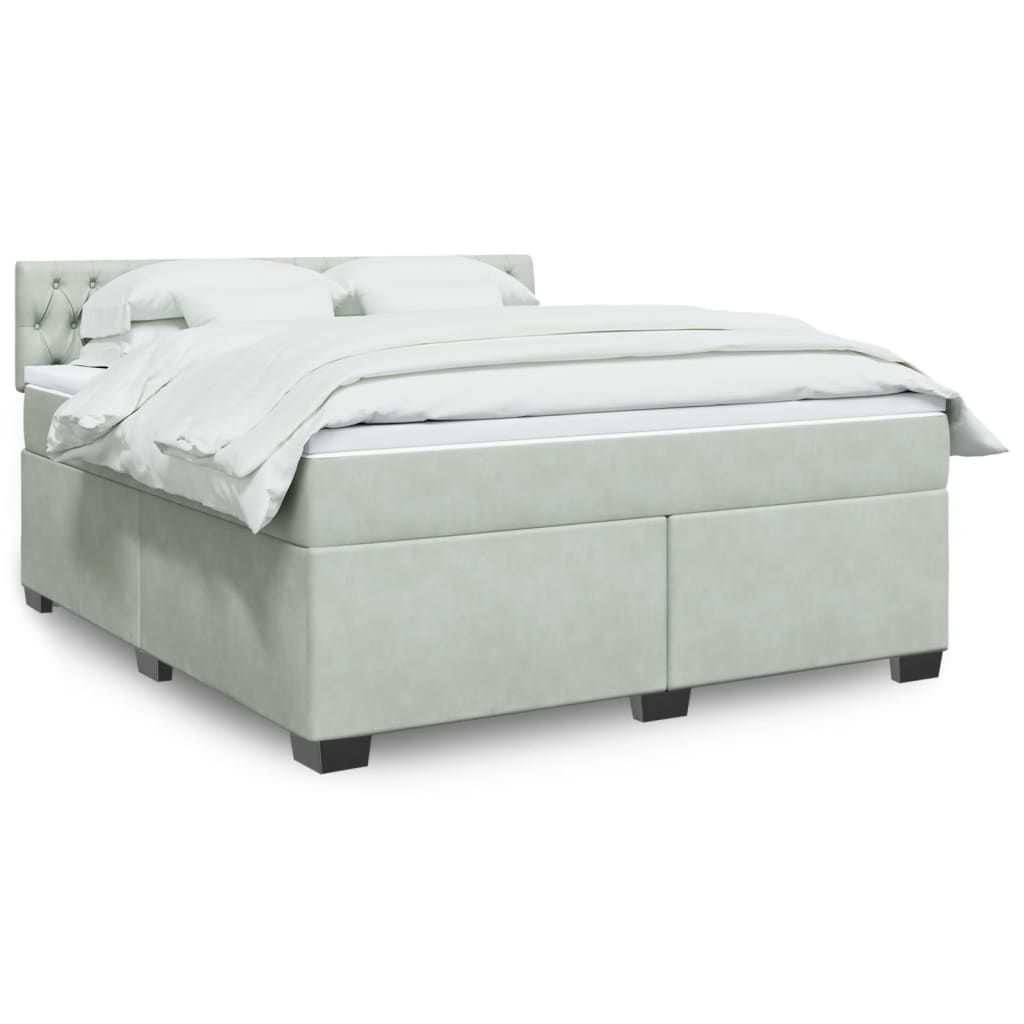 Κρεβάτι Boxspring με Στρώμα Ανοιχτό Γκρι 180x200 εκ. Βελούδινο