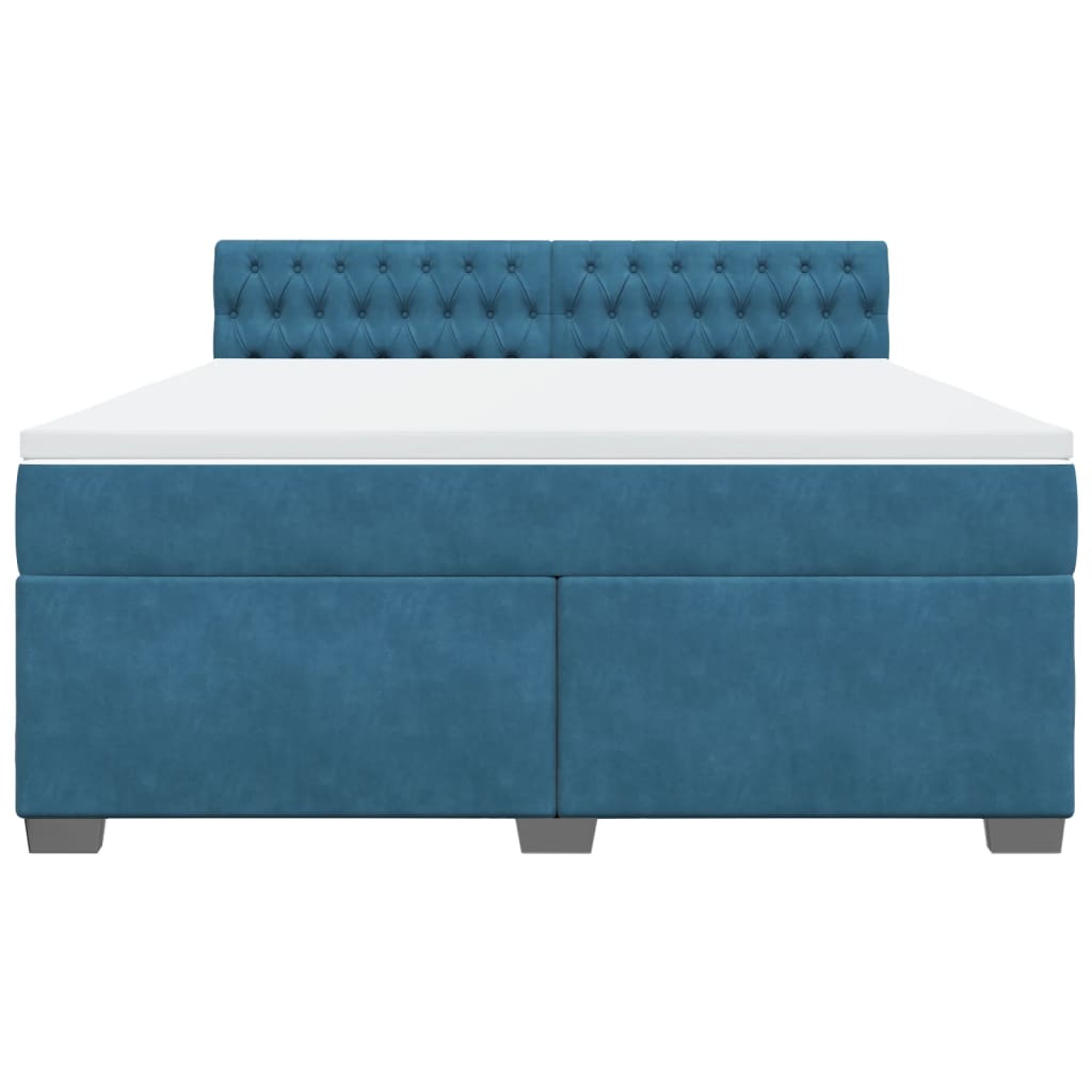 Κρεβάτι Boxspring με Στρώμα Μπλε 180x200 εκ. Βελούδινο