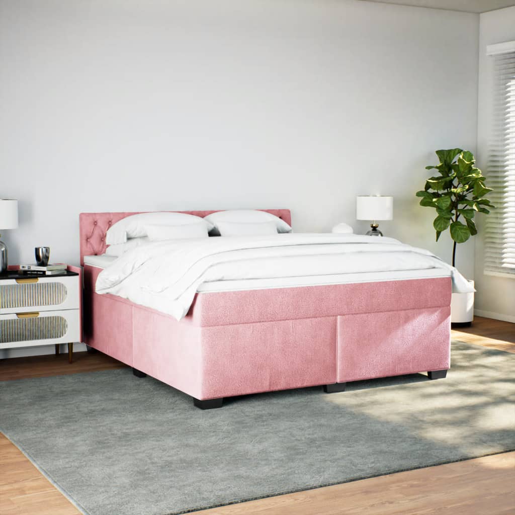 Κρεβάτι Boxspring με Στρώμα Ροζ 180x200 εκ. Βελούδινο