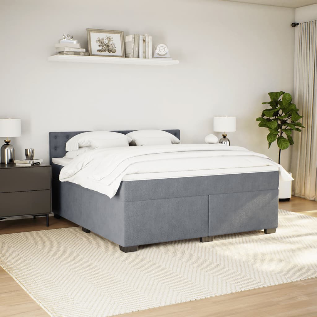 Κρεβάτι Boxspring με Στρώμα Σκούρο Γκρι 180x200 εκ. Βελούδινο