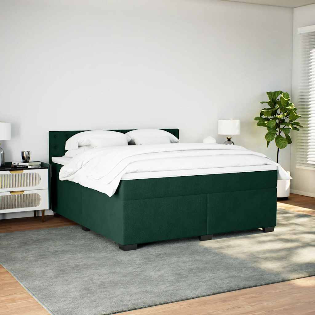 Κρεβάτι Boxspring με Στρώμα Σκούρο Πράσινο 180x200εκ. Βελούδινο
