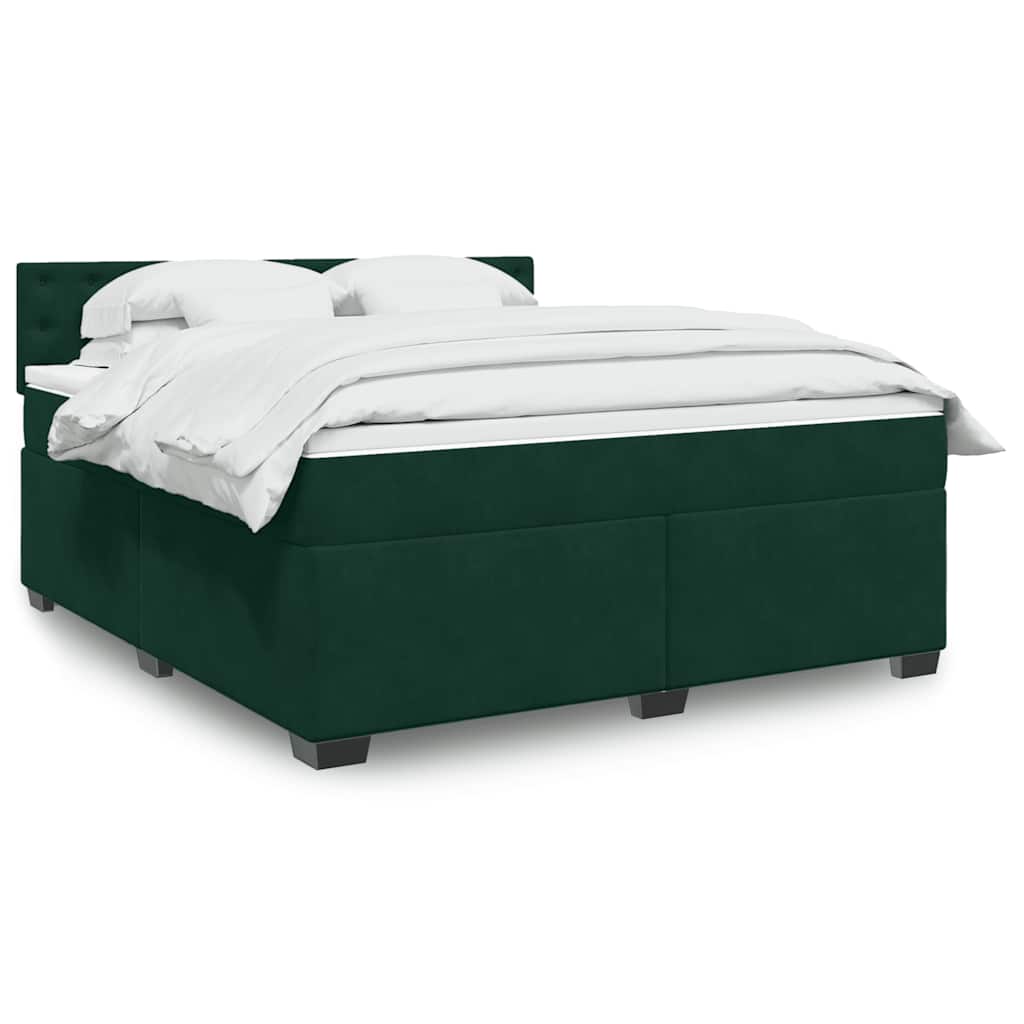 Κρεβάτι Boxspring με Στρώμα Σκούρο Πράσινο 180x200εκ. Βελούδινο
