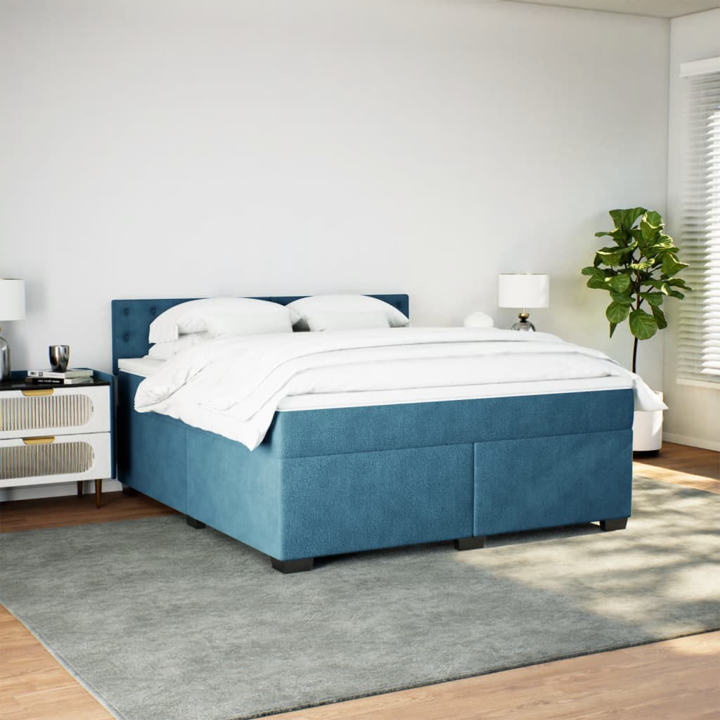 Κρεβάτι Boxspring με Στρώμα Μπλε 180x200 εκ. Βελούδινο