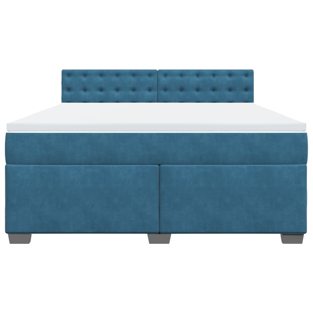 Κρεβάτι Boxspring με Στρώμα Μπλε 180x200 εκ. Βελούδινο